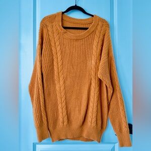 Long Cozy Cable Knit Sweater-Deep Mustard Yellow/Orange